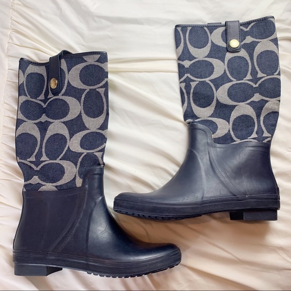 Coach Polly Rain Boots Navy Denim Size 8